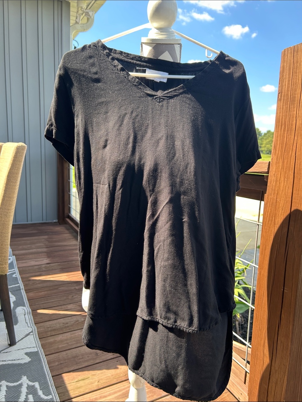 Bella Dahl Black hi/lo Layered V-Neck Short Sleeve Top